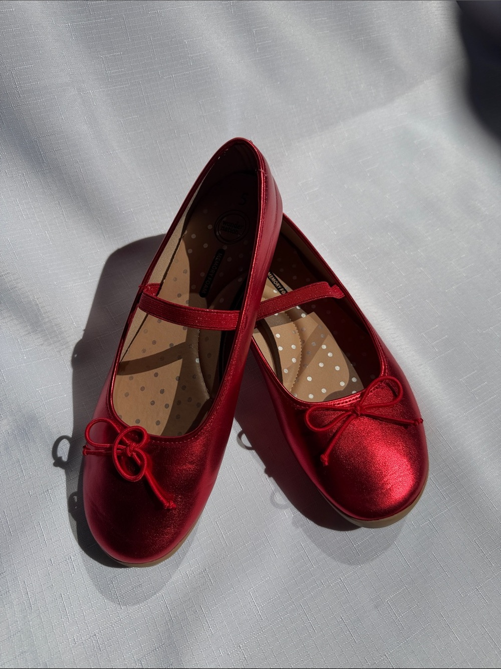 Shiny Red Mary Jane Flats with Bow